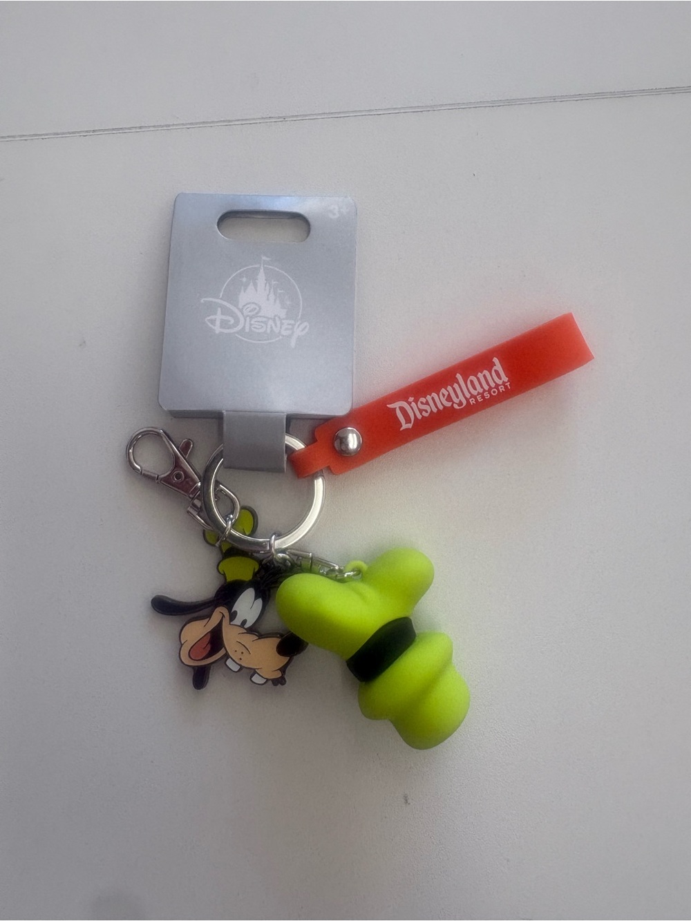 Disney Goofy Keychain with Neon Green Hat Charm and Red Disneyland Strap